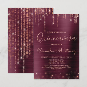 Invitation Bourgogne et Rose Gold Quinceanera Party