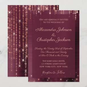 Invitation Bourgogne et Rose Gold Sparkle Mariage