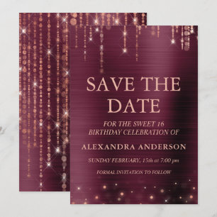 Invitation Bourgogne et Rose Gold Sweet 16 Enregistrer la dat