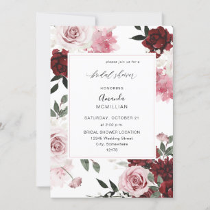 Invitation Bourgogne et rose pâle 6 Fêtes des mariées florale