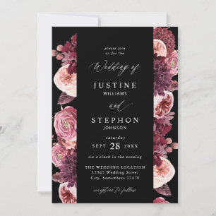 Invitation Bourgogne et rose pâle 8B Mariage 2 - Noir