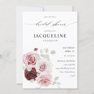 Invitation Bourgogne et rose pâle Floral 6 Ele Fête des marié