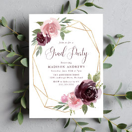 Invitation Bourgogne et rose pâle | Graduation Party