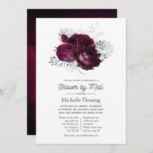 Invitation Bourgogne et Silver Floral Douche par courrier