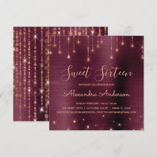 Invitation Bourgogne et Sweet sixteen d'or Rose