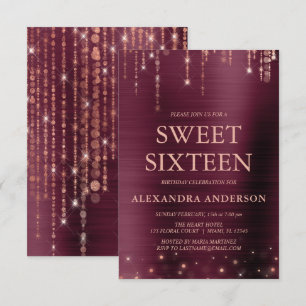 Invitation Bourgogne et Sweet sixteen d'or Rose