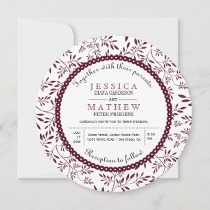 Invitation Bourgogne feuille motif moderne mariage