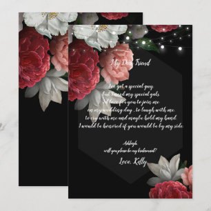 Invitation Bourgogne flamme à cordes florales sera ma servant