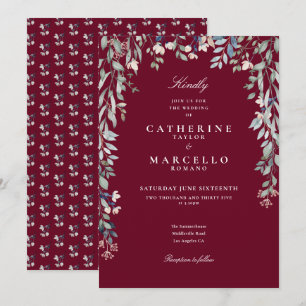 Invitation Bourgogne Fleur sauvage Floral Greenery Mariage