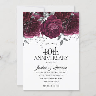 Invitation Bourgogne & Fleurs Argentées 40e Anniversaire de M