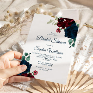 Invitation Bourgogne & Fleurs de marine Fête des mariées en b