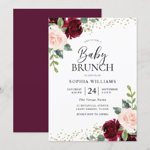 Invitation Bourgogne & Fleurs rousses Baby shower Brunch