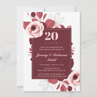 Invitation Bourgogne Floral 20e Anniversaire de Mariage