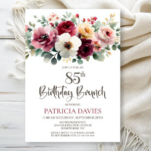 Invitation Bourgogne Floral 85e Anniversaire Brunch