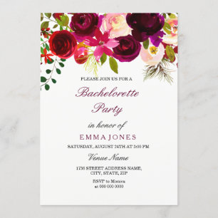 Invitation Bourgogne Floral Boho Bachelorette Party Invitatio