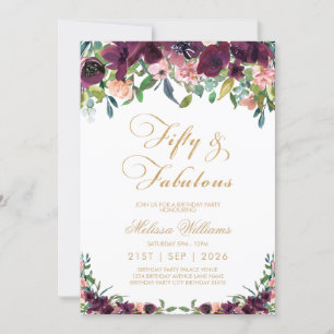Invitation Bourgogne Floral Cinquante et fabuleux 50e anniver