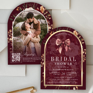 Invitation Bourgogne Floral Coquette Bow Arch Fête des mariée