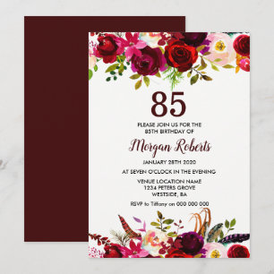 Invitation Bourgogne Floral Elégant 85ème anniversaire Invita