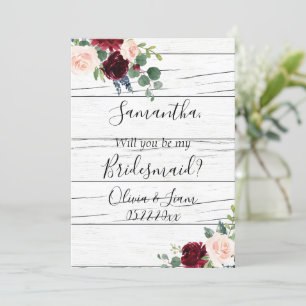 Invitation Bourgogne Floral Élégant Rustique Sois ma demoisel