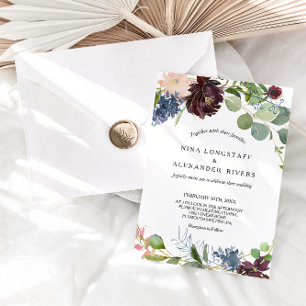 Invitation Bourgogne Floral et Mariage de verdure