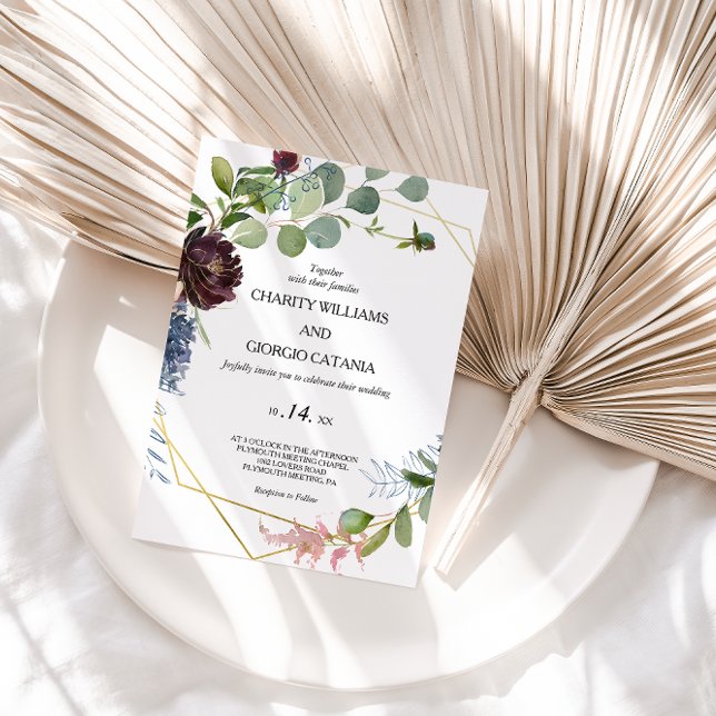 Invitation Bourgogne Floral et Mariage de verdure (Créateur téléchargé)