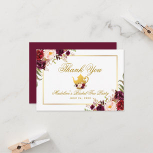 Invitation Bourgogne Floral Fête des mariées Tea Party Merci