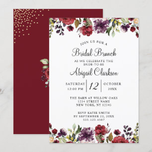 Invitation Bourgogne Floral Gold Foil Bridal Brunch Douche