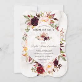 Invitation Bourgogne Floral Marbre Fête des mariées Tea Party