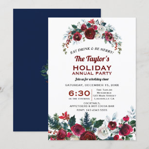 Invitation Bourgogne Floral Pine Holiday Fête annuelle