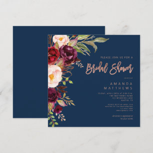 Invitation Bourgogne Floral Rose Gold Navy Fête des mariées b