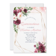 Bourgogne Floral Rose Gold Quinceañera Anniversair
