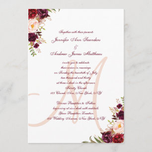Invitation Bourgogne floral rougissent mariage élégant de