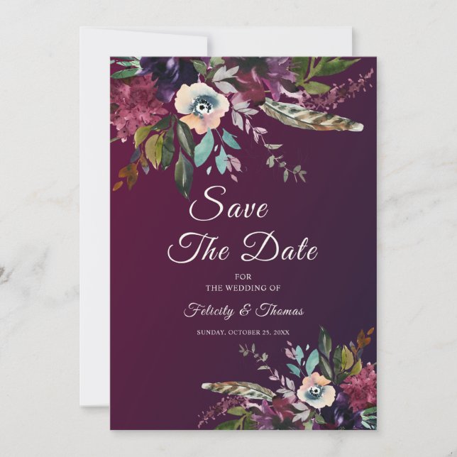 Invitation Bourgogne Floral Splendor Sauver La Date (Devant)