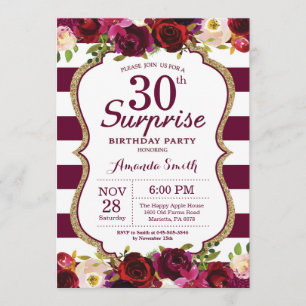 Invitation Bourgogne Floral Surprise 30ème anniversaire