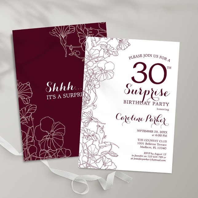 Invitation Bourgogne Floral Surprise 30ème anniversaire (Créateur téléchargé)