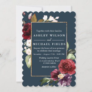 Invitation Bourgogne Floral Turquoise Vert moderne Mariage