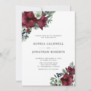 Invitation Bourgogne Floral Vacances Verdure Mariage d'hiver
