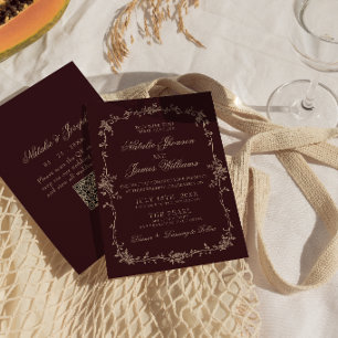 Invitation Bourgogne Floral Vieille Fortune Bohème Code QR Ma