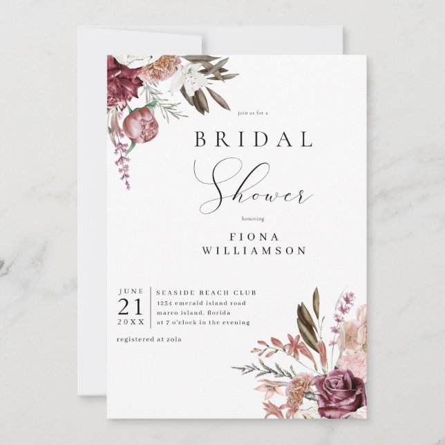 Invitation Bourgogne Florale Douche nuptialeInvitation (Devant)