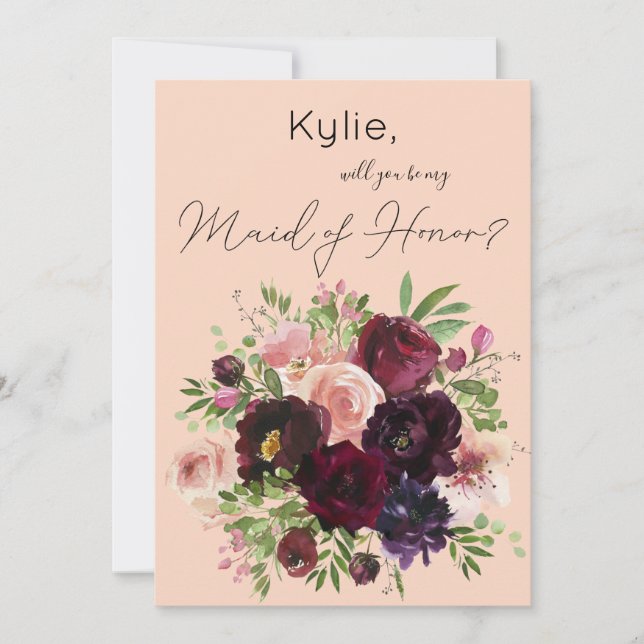 Invitation Bourgogne & Flore Blush Be My Maid of Honor ? Rose (Devant)