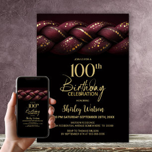 Invitation Bourgogne Gold Braid 100e fête d'anniversaire