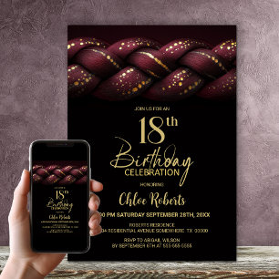 Invitation Bourgogne Gold Braid 18e fête d'anniversaire
