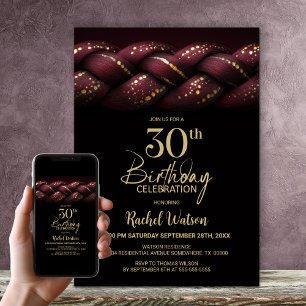 Invitation Bourgogne Gold Braid 30e fête d'anniversaire