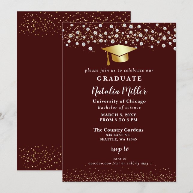 Invitation Bourgogne Gold Casquette Parties scintillant Rhine (Devant / Derrière)