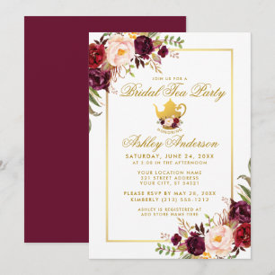 Invitation Bourgogne Gold Fête des mariées Tea Party Invitati