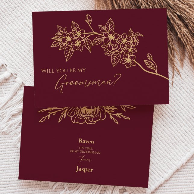 Invitation Bourgogne Gold Floral Mariage Groomsman Propositio (Créateur téléchargé)