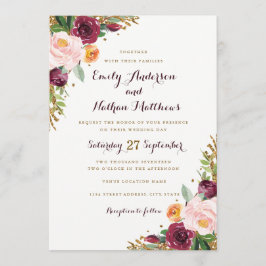 Invitation Bourgogne Gold Floral Parties scintillant Faire-pa