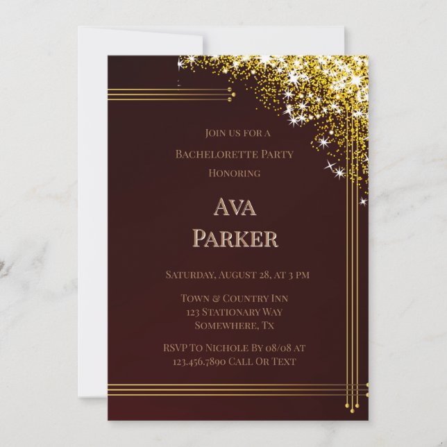 Invitation Bourgogne Gold Floury Parties scintillant Bachelor (Devant)