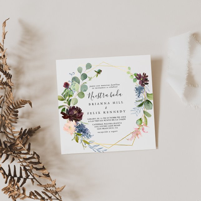 Invitation Bourgogne Gold Géométrique Nuestra Boda Mariage (Créateur téléchargé)