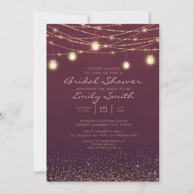 Invitation Bourgogne Gold Parties scintillant String Fête des (Devant)